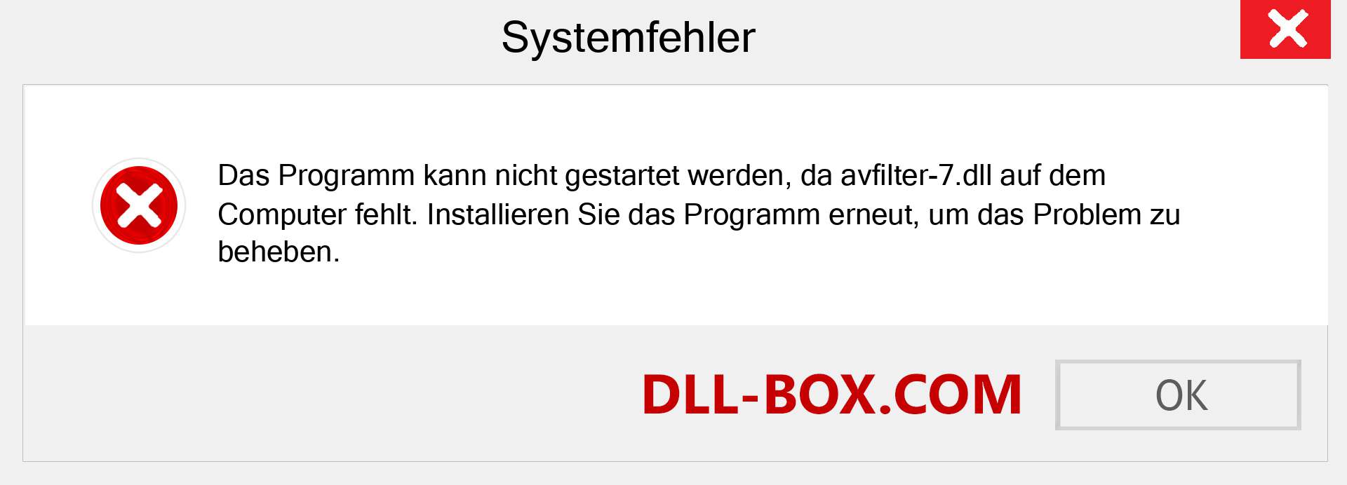 avfilter-7.dll-Datei fehlt?. Download für Windows 7, 8, 10 - Fix avfilter-7 dll Missing Error unter Windows, Fotos, Bildern