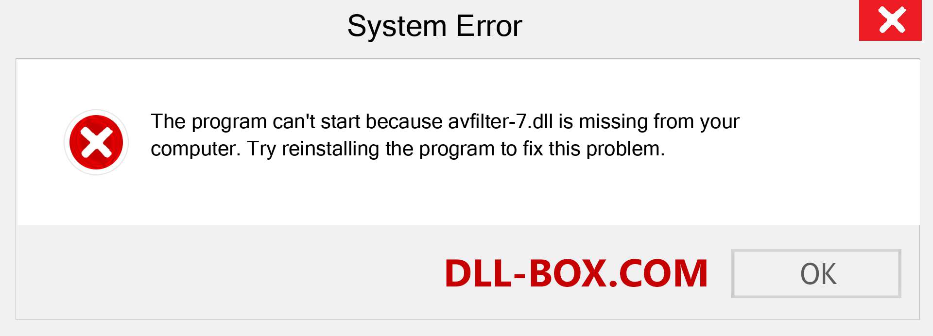  avfilter-7.dll file is missing?. Download for Windows 7, 8, 10 - Fix  avfilter-7 dll Missing Error on Windows, photos, images
